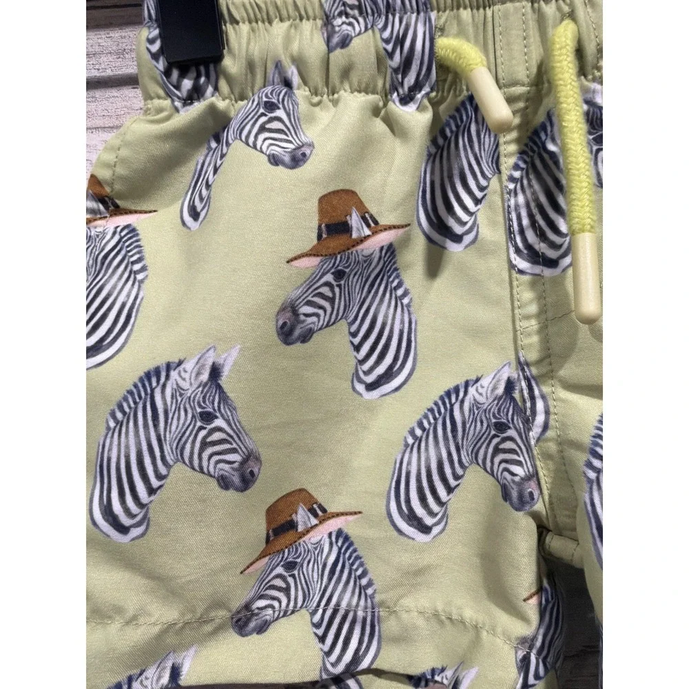 Posh Peanut Swim Trunks Boys 6-12 Months Green Zebra Safari Beachwear Resort